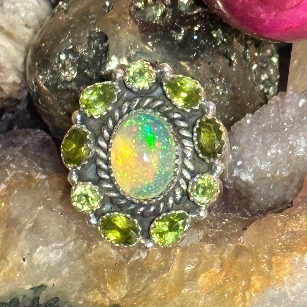 Opal Peridot Statement Sterling Silver Adjustable… - image 7